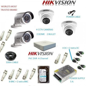 Hikvision 4 Camera CCTV Installation Kit (With 500GB+50M Cable)